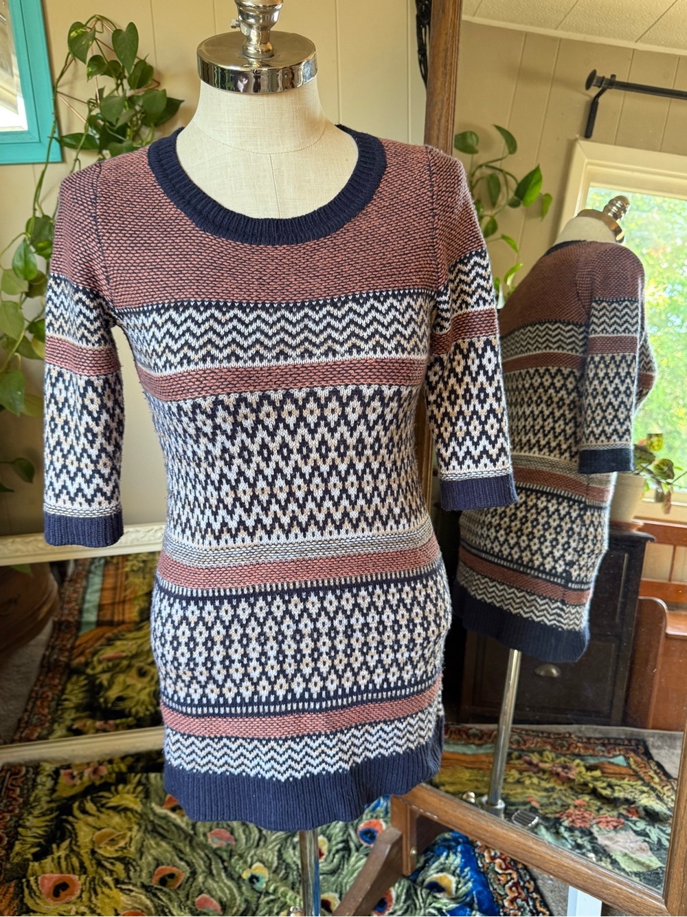 Pink Rose Ladies Multi Pattern Knit Sweater Dress Size Medium (juniors)